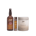 Stress release mist, stress release roll-on and stress release bath salt soak against a white background