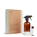 Bathroom cleaning with the box, glass spray bottle and glass refill