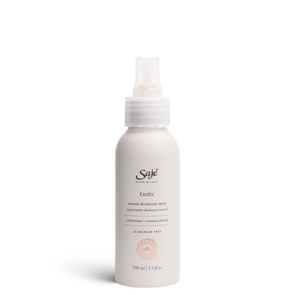 Light purple Exotic deodorant spray bottle on white background