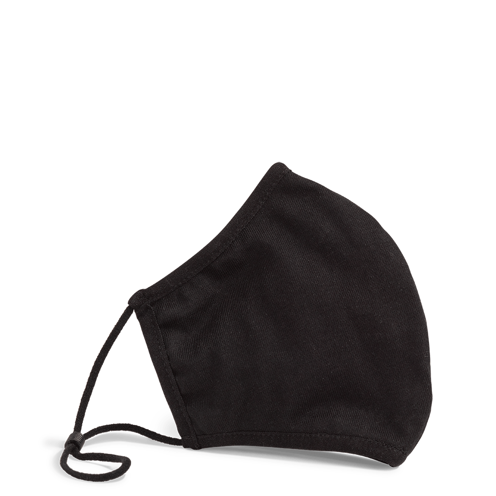 Black face mask profile showing the adjustable straps