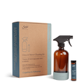 glass and mirror cleaning kit box with the glass spray bottle and the extract next to it