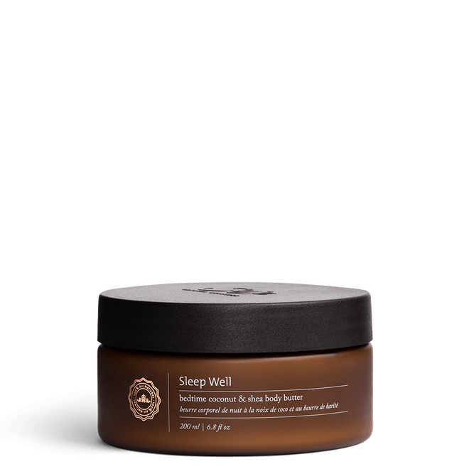 Sleep Well body butter container with lid on 
